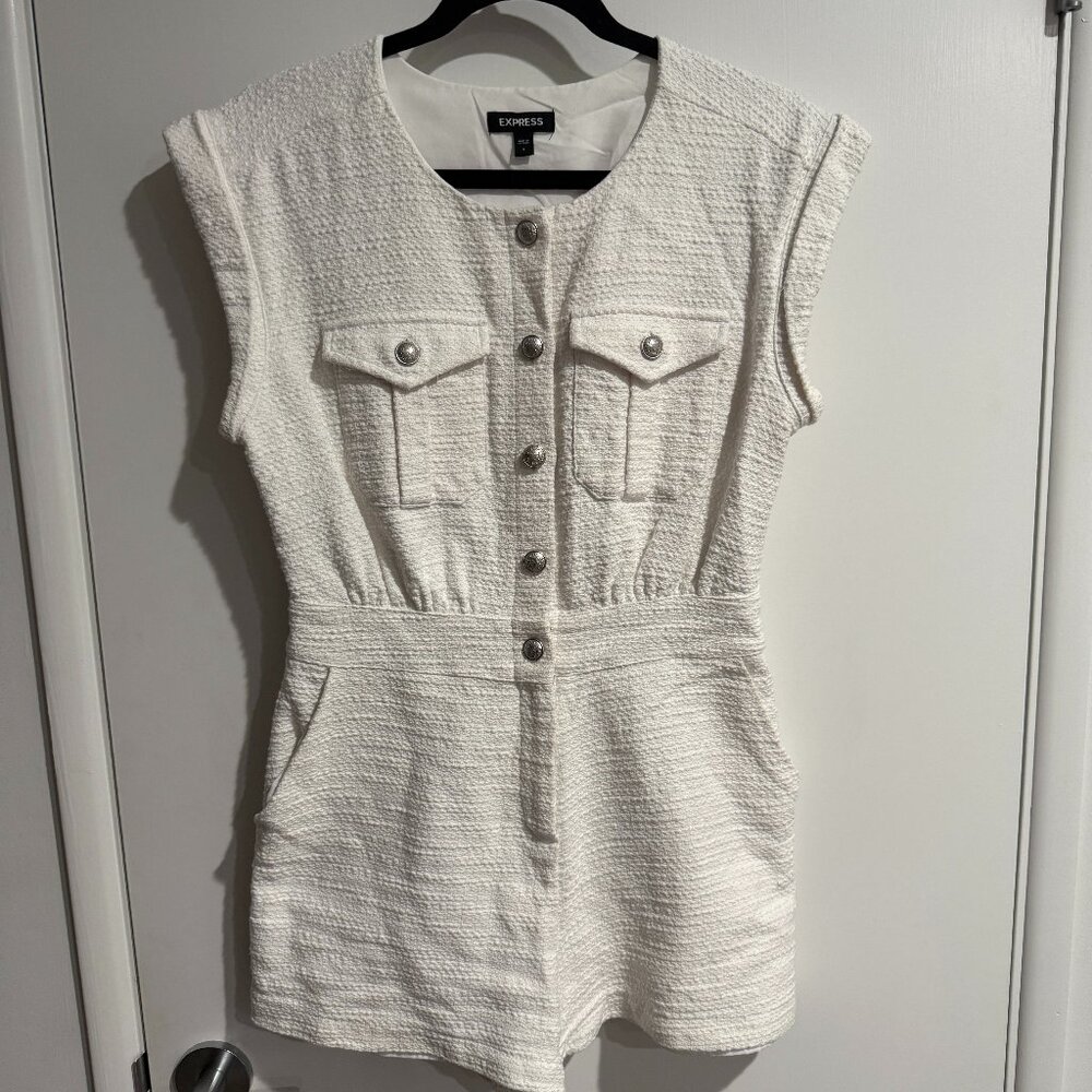Express Tweed Sleeveless Utility Romper